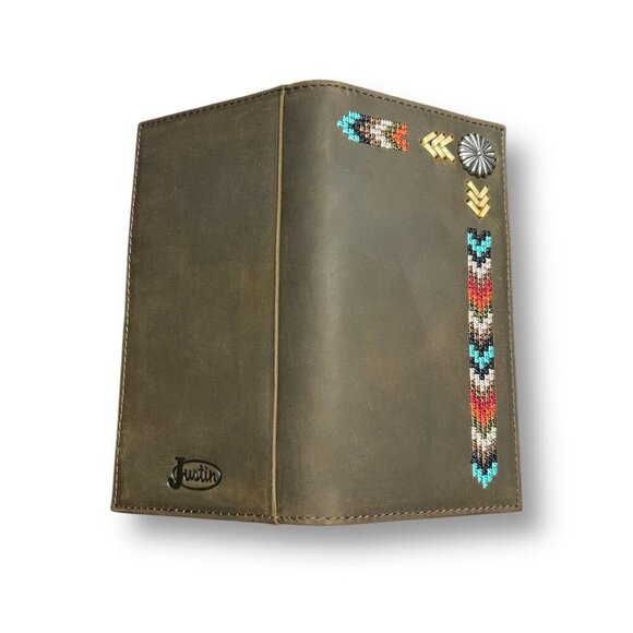 Justin Rodeo Wallet Brown Genuine Leather Tooled Western Stitch RFID Long Bifold - Picture 4 of 6